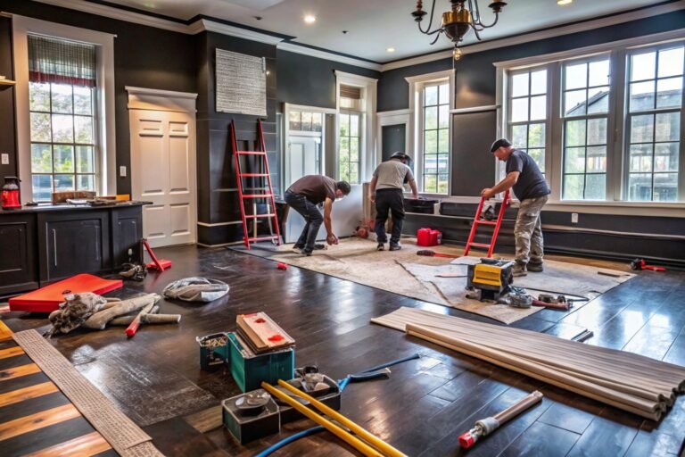 a room being remodeled with contractors