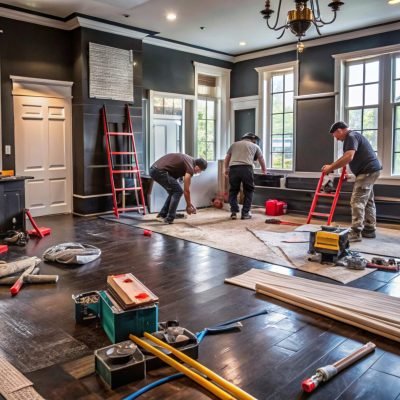 a room being remodeled with contractors