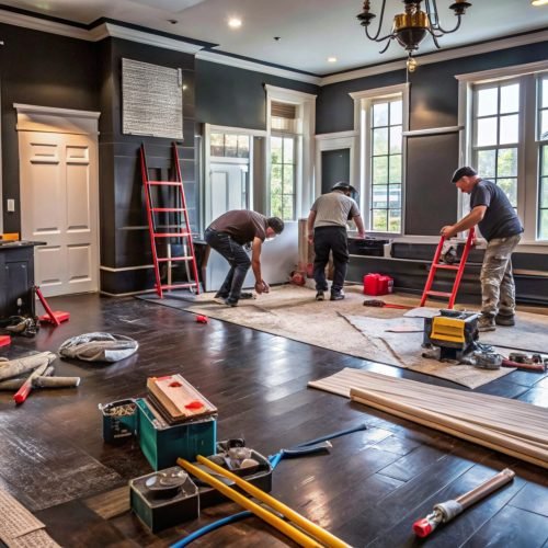 a room being remodeled with contractors