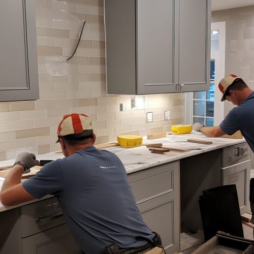 Stylish kitchen setup, professional installation, contemporary home upgrade, meticulous craftsmanship, modern design, home improvement. Generated by AI.